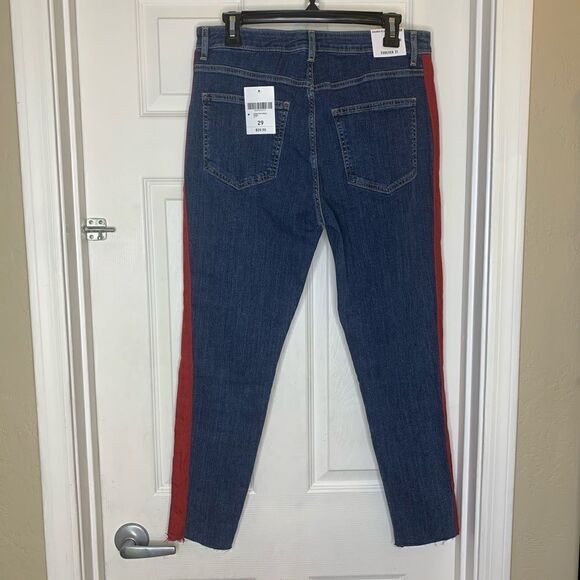 Forever 21 High Rise Skinny Raw Hem Red Stripe - Picture 9 of 12